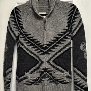 TNA Black and Gray Patterned Knit Cardigan